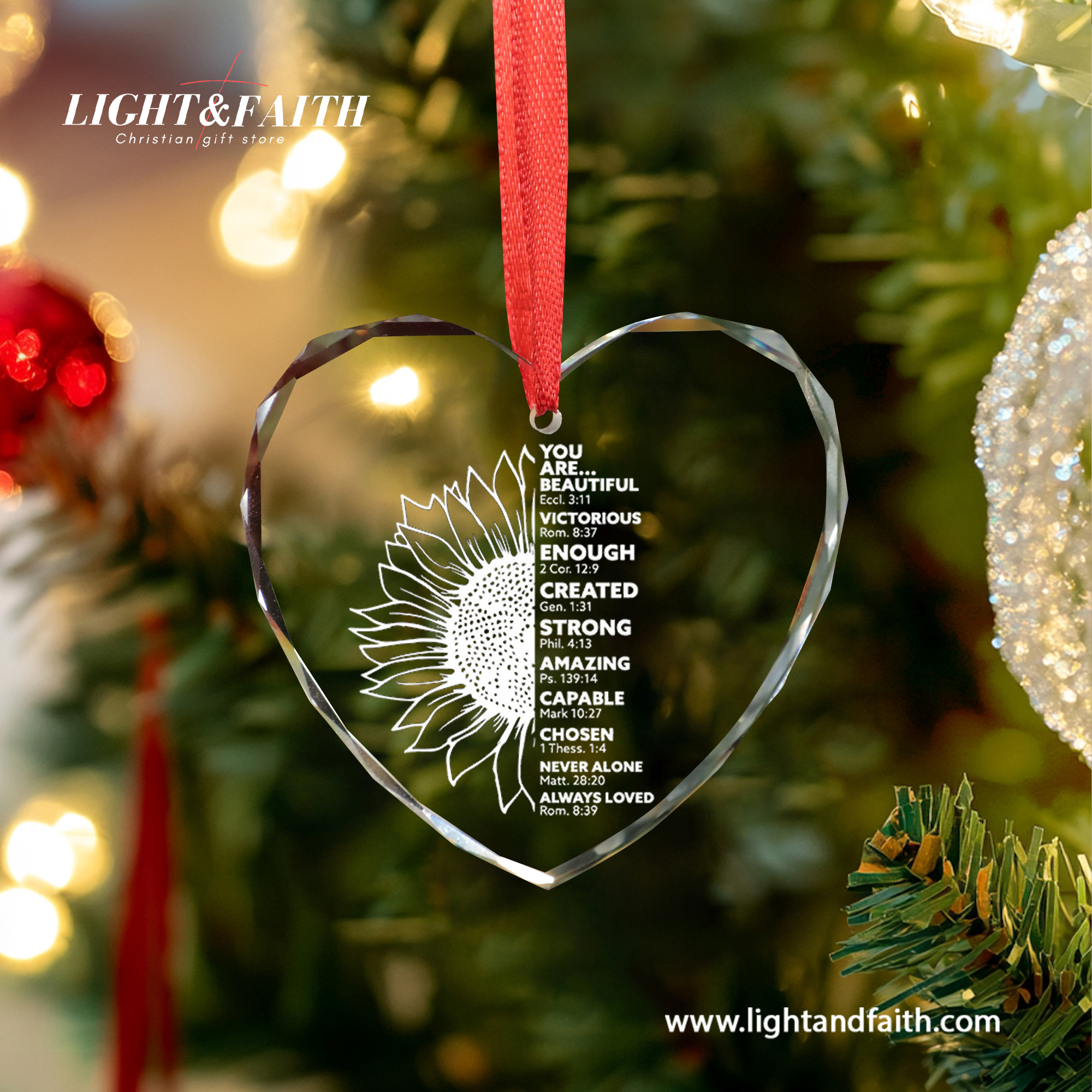 You Are Enough Glass Ornament, Christian Scripture Ornament, Faith Sunflower Design, Religious Inspirational Gift, Bible Verse Christmas Decoration DCLAF67